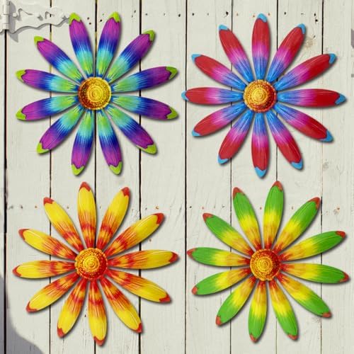 Giyyomtr Metal Flowers Wall Decor - 4pcs Metal Sunflowers Wall Art Hanging Decorations for Outdoor Fence Garden Yard Patio Exterior Wall Decor by Giyyomtr