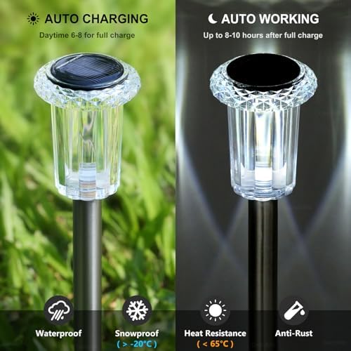 10 Pack Solar Pathway Lights Outdoor Waterproof, Cool White LED - Image 3