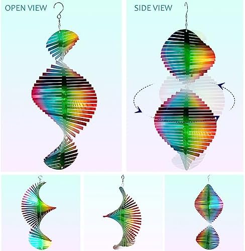 Aoedelyart Wind Spinner Rainbow Wave Wind Spinners for Yard and Garden,15in Hanging Kinetic Yard Art Wind Sculpture,3D Wind Spinners Outdoor & Indoor Rainbow Helix Garden Decor Christmas Ornaments - Image 5