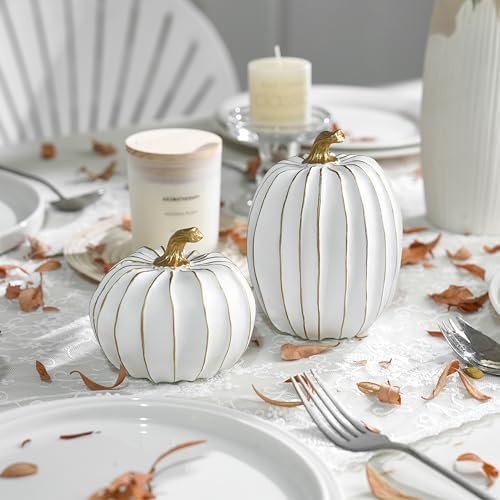 AOMOONOA Fall Pumpkin Decor,White and Gold Thanksgiving Decorative Pumpkin - Image 2