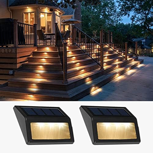 Solar Lights Outdoor, Waterproof Solar Powered Deck Step Lights for Patio Garden Backyard Garage Driveway Pathway Outside Wall Lighting (2, Warm White) by Follateas