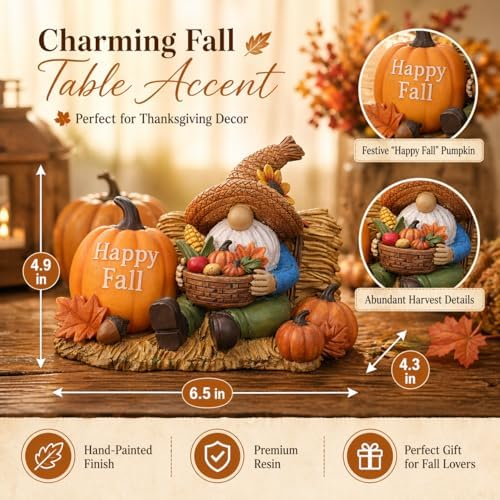 Solar Garden Gnomes Outdoor Statue with Solar Lights Fall Decorations Lighted Fall Gnome Pumpkin Figurine Decor Resin Thanksgiving Table Decorations for Porch Patio,Yard,Lawn Ornament Mom Gift - Image 5
