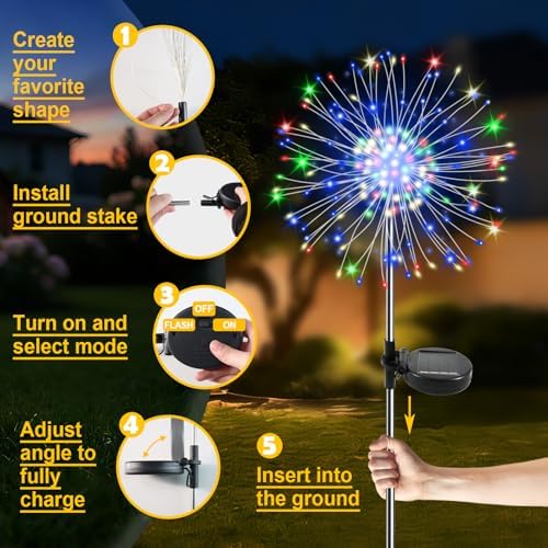 Solar Garden Lights Outdoor, 4 Pack 120 LED Twinkling Firework Lights Decorative with 2 Modes, Outdoor Waterproof Solar Starburst Light for Yard Pathway Planter Patio Decor, Multicolor - Image 6