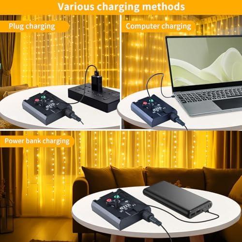 Solar Curtain Lights Outdoor Waterproof 10 * 10Ft 300LED Waterfall Light with 8 Modes Remote Rechargeable Dimmable Hanging Twinkle Fairy String Lights for Outside Christmas Gazebo Party Wedding - Image 5