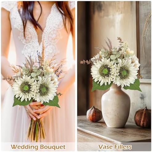 Silk Sunflowers Artificial Flowers with Mason Jar Centerpiece for Table White Fall Flowers in Vase Small Fall Floral Arrangement with Vase Thanksgiving Centerpiece for Dining Room Table Autumn Decor - Image 7