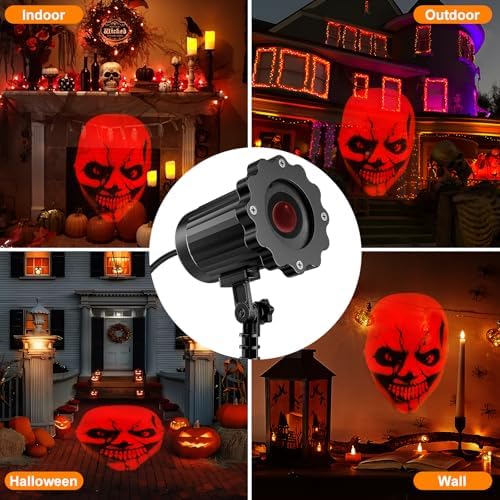 Halloween Decorations Outdoor, 3D Dynamic Red Skull Halloween Projector Lights, Waterproof Holiday Light for Window, Ground, Roof, Wall,Cemetery, Holiday Decor - Image 4