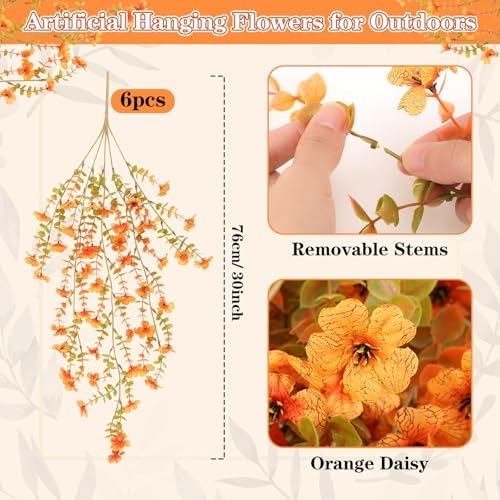 6 Pcs Fall Artificial Hanging Flowers Outdoor, Warm Color - Image 2