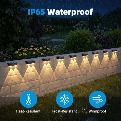 Peasur 12 Pack Solar Fence Lights Outdoor, Deck Light Solar Powered, IP65 Waterproof Led Riling Solar Lights for Outside Step Yard, Warm White - Image 4
