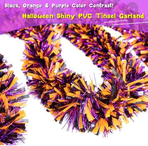 50FT Halloween Garland Halloween Decorations Garlands- Shiny Tinsel Garland for Mantle, Tree, Stairs, Doorway, Party (Orange Purple Black) - Image 5