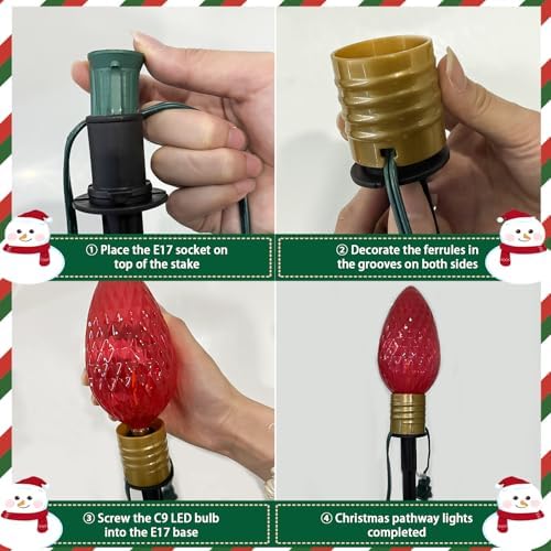 SUNSGNE C9 Christmas Pathway Lights Outdoor, 7FT Giant Outdoor Christmas Lights with 4 LED Jumbo Xmas Bulbs for Outside Yard Lawn Sidewalk Walkway Garden Decor - Image 7