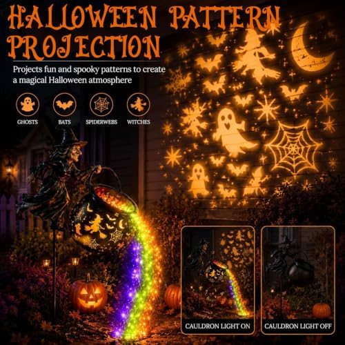 Halloween Decorations Outdoor-Witch Cauldron with Cascading Lights(Black-G) - Image 4