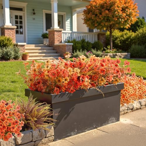 20 Pcs Artificial Fall Flowers for Outdoors Fake Mums, Mixed Orange - Image 3