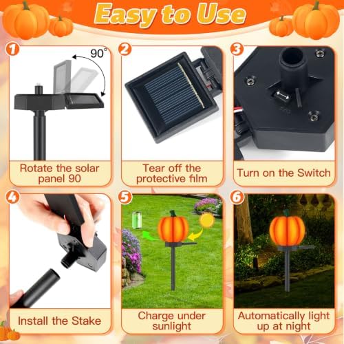 1 Pack Pumpkin Solar Lights Outdoor Halloween Decor Fall Solar Stake Light - Image 4