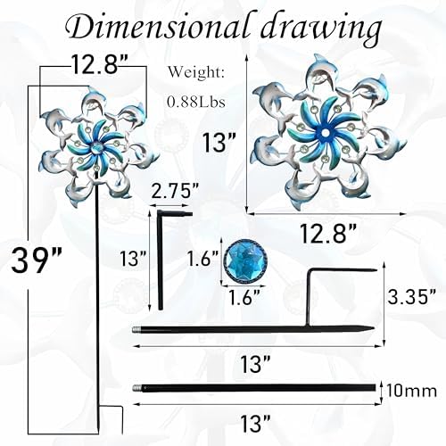 39" Dolphin Wind Spinners,Wind Sculptures Outdoor Decorations for Patio,Lawn & Garden - Image 4