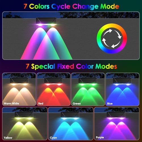 Solar Fence Lights Outdoor - Warm White & RGB 6 Color, Dusk to Dawn Deck Light, IP55 Waterproof Garden Lights for Outside/Backyard/Railing/Step/Patio/Wall (2PK) - Image 2