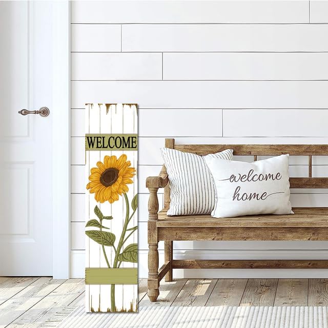 Sunflower Welcome Wood Porch Sign 31.5inx7.8in, Summer Spring Porch Leaner for Front Door Porch Deck Patio or Wall, Spring & Summer Farmhouse Decorations Rustic Vertical Porch Decor - Image 2