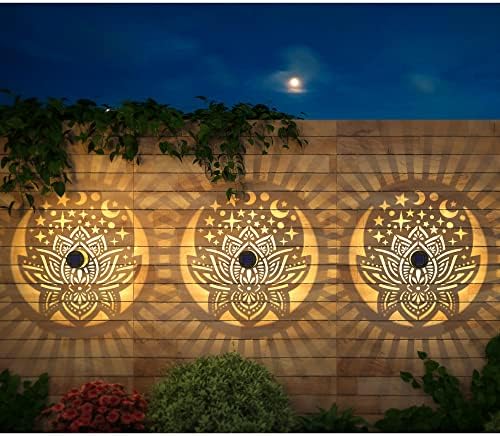 gardencave 4 Pack Solar Fence Lights Metal Solar Powered Outdoor Wall Deck Lights Lotus Theme Waterproof Fence Light for Garden Post Patio Backyard Yard Decor (Lotus, 4 Pack) - Image 2