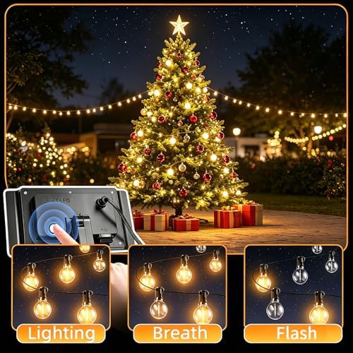 100FT Solar String Lights Outdoor Waterproof, G40 Patio Lights Shatterproof Bulbs with Remote Control, Dimmable Timer 3 Lighting Modes for Porch, Yard, Backyard, Garden, Camping Decor - Image 6