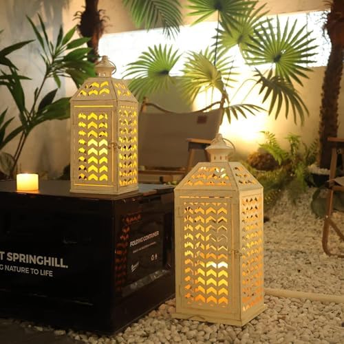 LED Lantern Decorative Indoor & Outdoor, Set of 2 (18' & 13') Metal Candle Lanterns, Vintage Hanging Candle Holder for Front Porch, Patio, Wedding, Farmhouse Home, Christmas Decoration - Image 6
