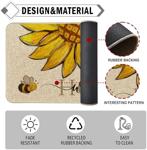 Sunflower Welcome Doormat 17"x36", Non Slip Door Mat Indoor Entrance, Hello Indoor Front Door mat, Spring Summer Outdoor Entrance Mat, Low Profile Design Patio Porch Entryway Mats - Image 6