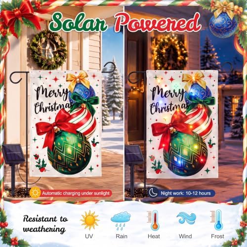 Fumete Lighted Christmas Garden Flag Solar Outdoor Decor, 12x18 Inch - Image 4