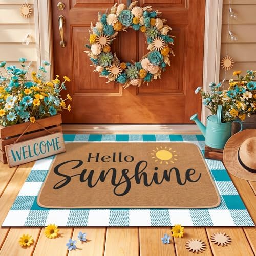 Tinideya 2 Pcs Hello Sunshine Layered Door Mat Outdoor - Image 3