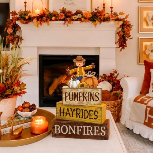 Moucuny 4 Pcs Fall Scarecrow Table Decoration for Home Wooden Stack Decor - Image 4