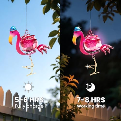 Solar Hanging Flamingo Lights LED Waterproof Powered Outdoor Garden Decor Light Unique Decorations for Sister Birthday Gardening Gifts for Mom Women Backyard Front Porch Balcony Yard Path - Image 5