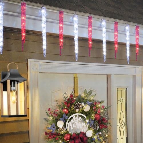 TWINKVILLA Red and White Icicle Christmas Lights - Outdoor & Indoor Hanging with 20 Large Tubes, 29FT 8 Modes with Timer, Connectable Meteor Shower Lights for Candy Cane Theme Decoration by TWINKVILLA