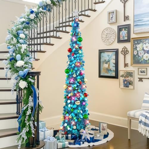 N&T NIETING Pop Up Christmas Tree with Lights & Ornaments, 6FT, Blue - Image 6