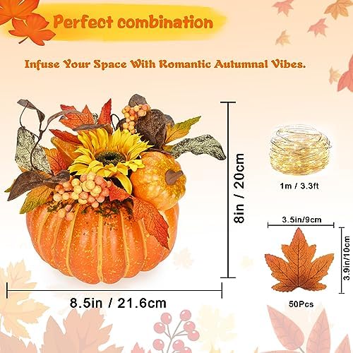 Fall Decor, Fall Centerpieces for Tables, 2PCS Fake Pumpkin Decorations, Artificial Pumpkins for Decorating, Faux Fall Decorations for Home Table Thanksgiving Halloween Indoor Outdoor Porch Bathroom - Image 4