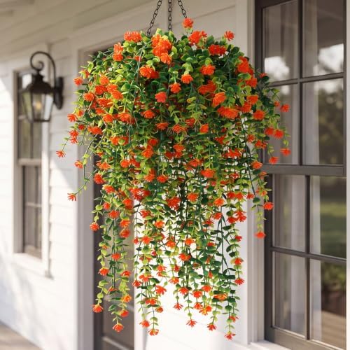 6 Pcs Fall Artificial Hanging Flowers Outdoor, Orange, Plastic by FineCheer