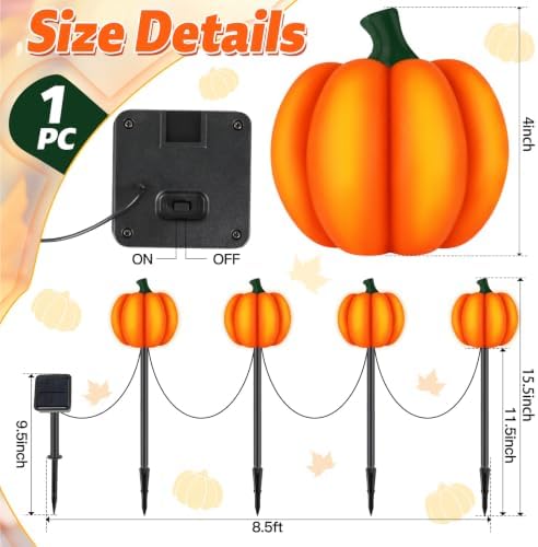 4-in-1 Pumpkin Solar Lights Outdoor Halloween Decorations Fall Stake Lights - Image 2