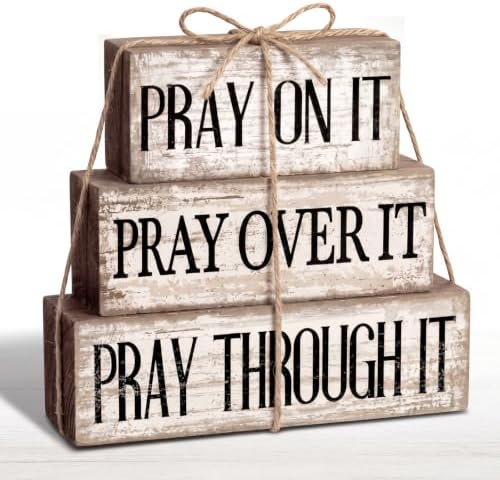 Yuntau 4 Pcs Christian Wooden Block Sign Pray Verse Tiered Tray Decor by Yuntau