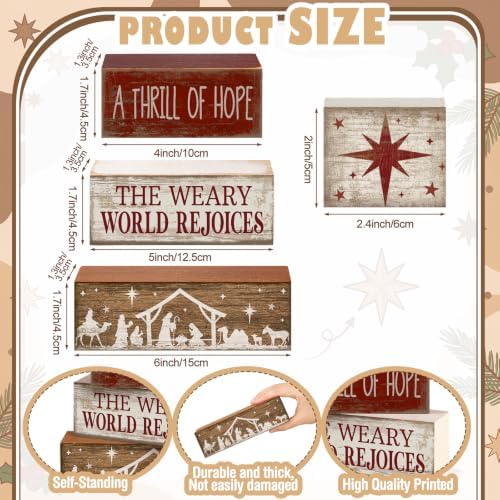 Lineshading 4 Pcs Christmas Table Decorations, Nativity Wooden Block Signs - Image 3