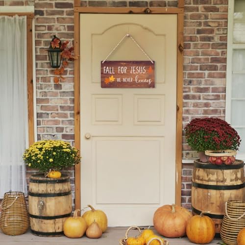 FREHVN Fall Decorations for Home Office Front Door - 'Fall for Jesus He Never Leaves' Sign - Autumn Wall Hanging Decor 12 X 6 Inch - Image 7