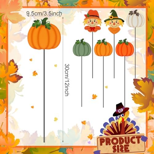 6 Pcs 12'' Fall Yard Stakes Pumpkin Scarecrow Metal Sign Outdoor - Image 2