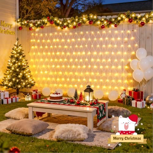 JMEXSUSS 200 LED Christmas Net Lights, 9.8ft x 6.6ft Connectable Outdoor Mesh, Plug-in Bush Lights (Warm White & Multicolor) (Pack of 6) - Image 3