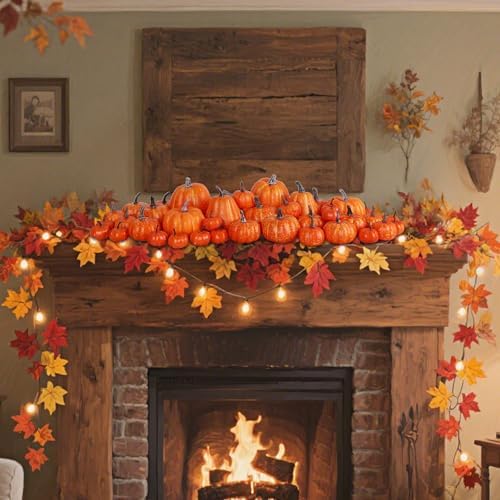 winemana 46 Pcs Artificial Pumpkins Fall Decorations, Orange - Image 5
