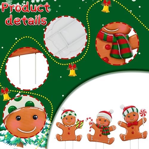 3 Pack Metal Christmas Yard Signs Decor for Multiple Stacked,Voumsil Christmas Yard Stakes with Gingerbread Man Fall Yard Decor for Outside Garden Yard Lawn Porch - Image 3