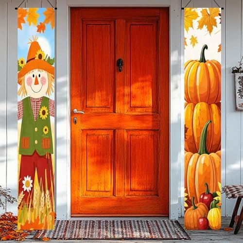 BlissYard Fall Scarecrow Porch Banner 12x71 Inch - Image 2
