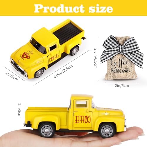 Hooqict Coffee Bar Decor Mini Metal Yellow Truck with Coffee Beans Burlap Sack for Summer Fall Home Farmhouse Kitchen Tiered Tray Decor Coffee Bar Accessories Coffee Station Decoration - Image 2