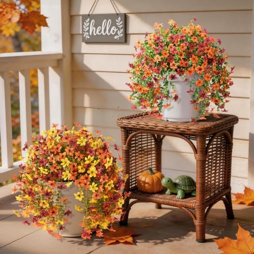 Artificial Fall Hanging Flowers Faux Mums for Outdoor Outside Decoration - Image 3