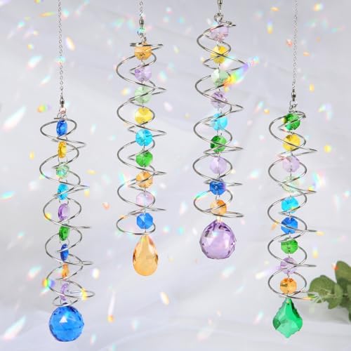 Sun Catchers, 4 Pcs Crystal Suncatchers for Indoor Windows Hanging Decorative Crystals Ball Prism for Yard and Garden Indoor Home Wedding Party Car Mirror Christmas Tree Decorations by GWAHSA