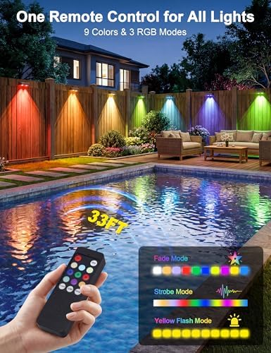 JOFIOS Solar Fence Lights with Remote, Warm White, Cool White and RGB Color Glow LED Outdoor Wall Lights, IP65 Waterproof Solar Lights for Fence, Backyard, Railing, and Deck, Home Improvement, 16 Pack - Image 2
