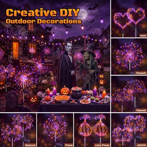 btfarm 4 Pack Solar Halloween Lights Outdoor, Orange Purple Firework Light - Image 3