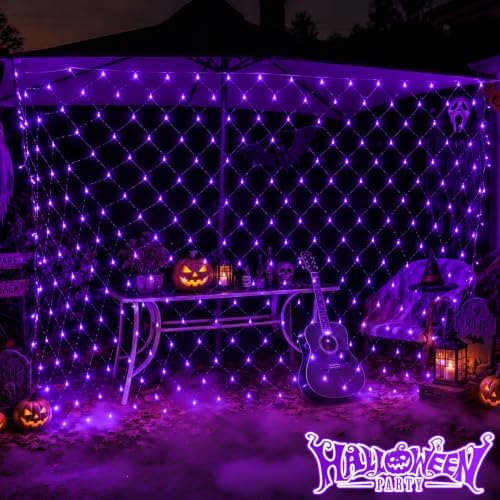 YEGUO 360 LED Purple Halloween Net Lights Outdoor Waterproof - Image 4