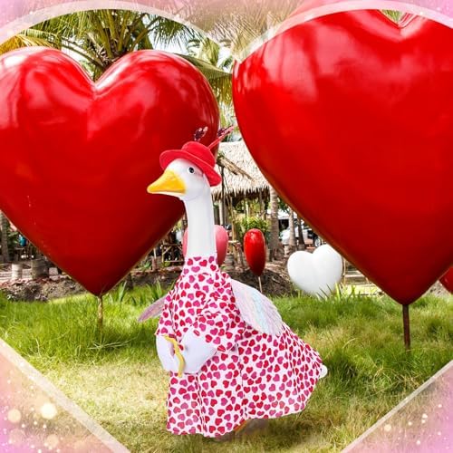 Cutecrop Valentine Porch Goose Outfits for 23" High Cement or Plastic Patriotic Pink Heart Goose Outfit Romantic Valentines Clothes Costume for Lawn Outdoor Yard Garden Outdoor Decor(Arrow Angel) - Image 5