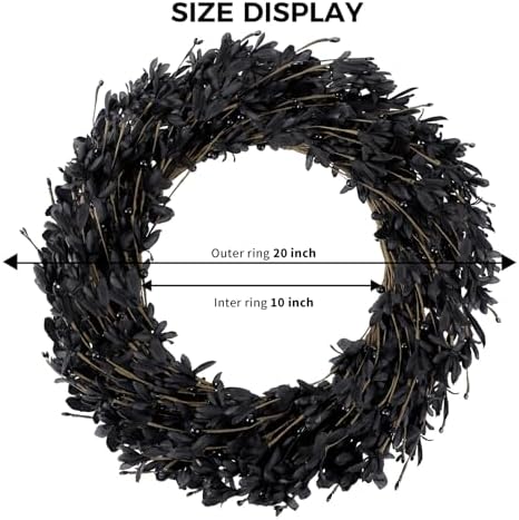 Ureymx 20'' Artificial Forsythia Wreath Spring Summer Fall Winter Wreaths for Front Door with Berries Silk Leaves Wreath for Halloween Decorations Porch Wall Window Indoor Outdoor Home Decor (Black) - Image 3