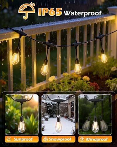 Outdoor String Lights 48FT, Commercial Grade Patio Lights with 16 (15+1) S14 Shatterproof Bulbs for Bistros Backyard Porch Party, IP65 Waterproof 2700K Warm White - Image 4